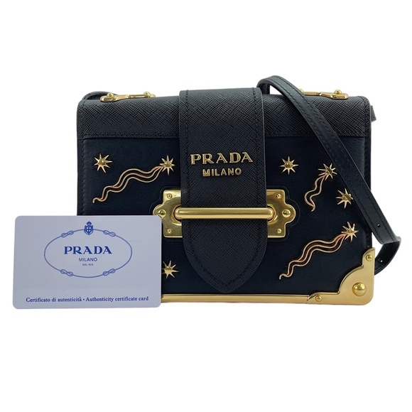 PRADA Handbags - Prada Cahier Studded Shoulder Bag, Black